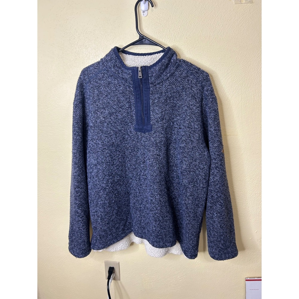 Orvis Mens XL Blue Marl Sherpa Lined Quarter Zip Pullover Fleece Sweater 1247213